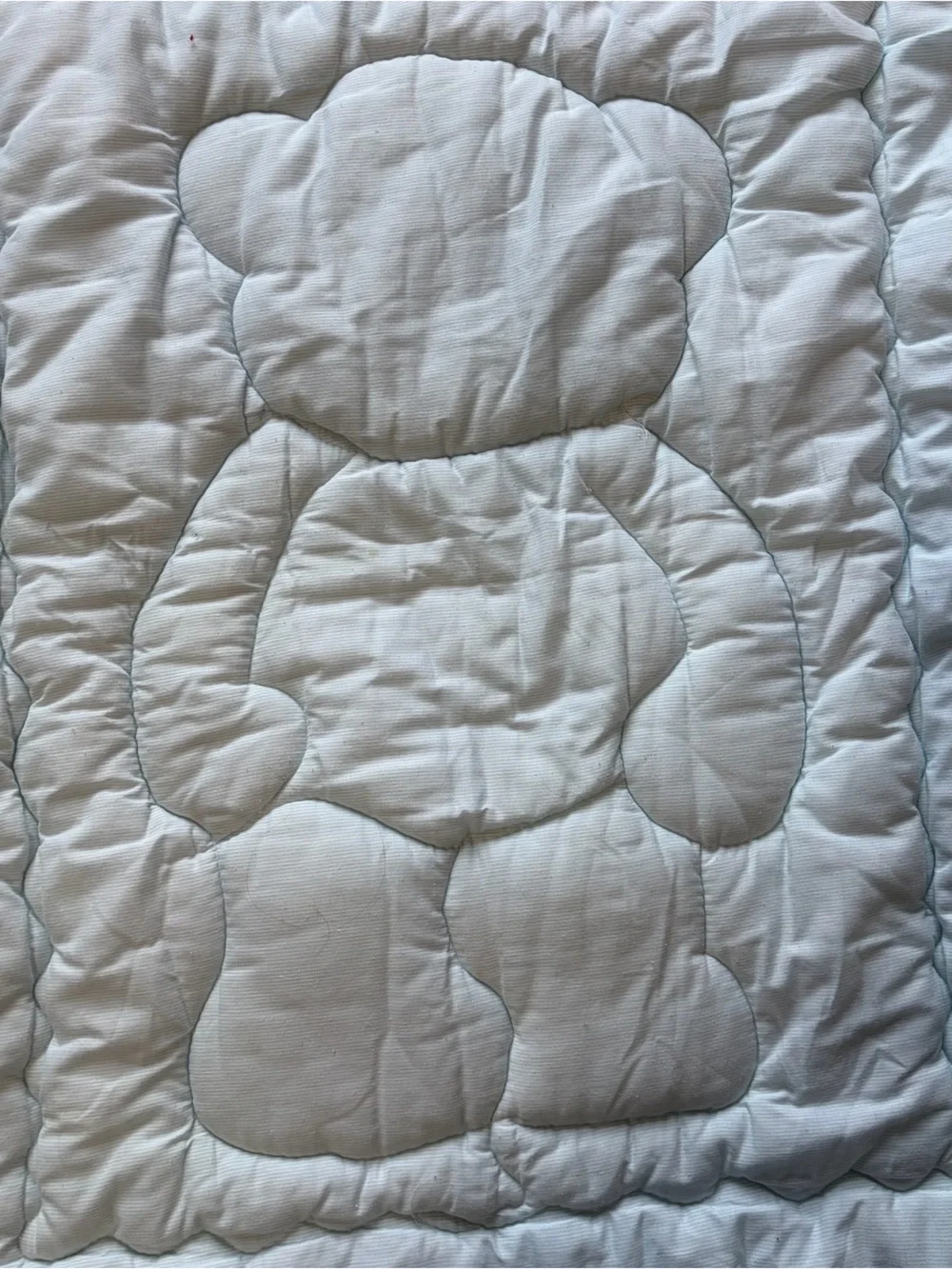 Vtg 80s 90s Baby Blanket Quilt Teddy Bear Bunny Slippers Pastel Ruffle 32x40